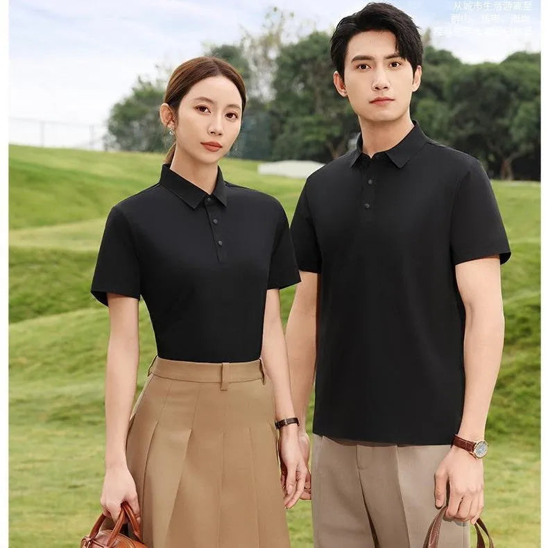 Sorona seamless short sleeve polo shirt in chemical fibre blend, shown in multiple colours.