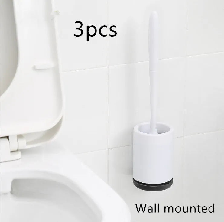 White and black non-stick TPR toilet brush with hollowed plastic body, 41cm tall, floor standing style