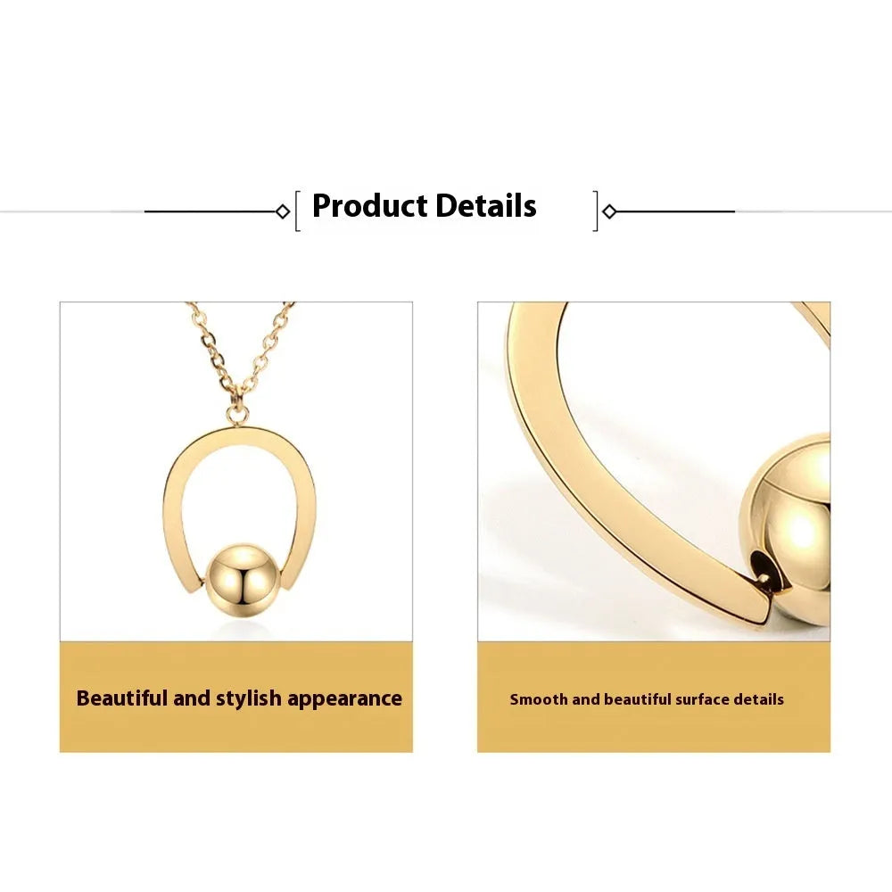 Stainless steel geometric pendant necklace on a cross chain, shown in a gold colour finish.