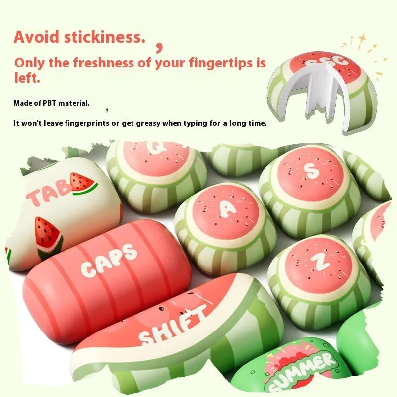Set of 138 PBT mechanical keyboard key caps with watermelon theme design and mushroom MOG height profile