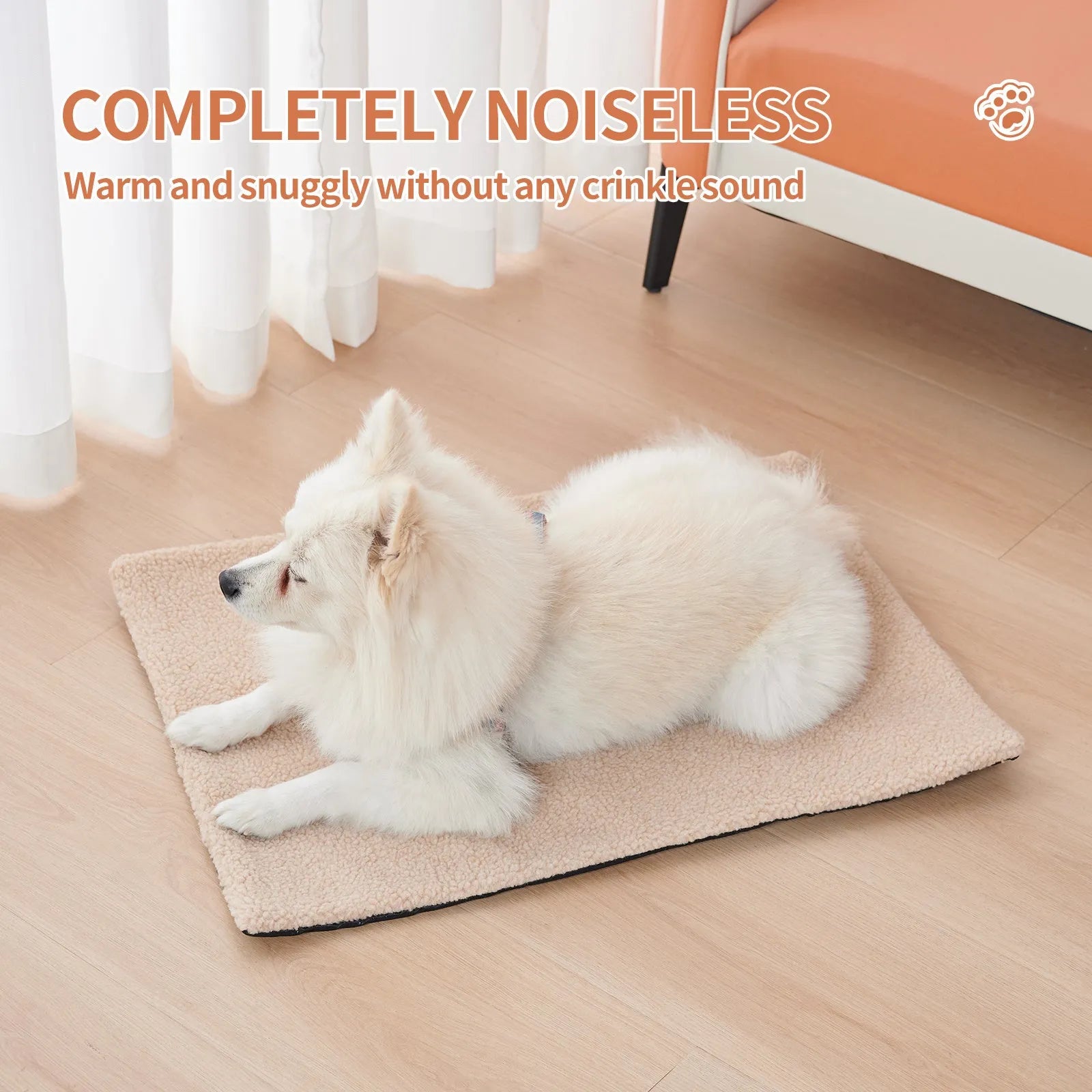 Self heating pet pad for cats in plush material showing size options and colour variations