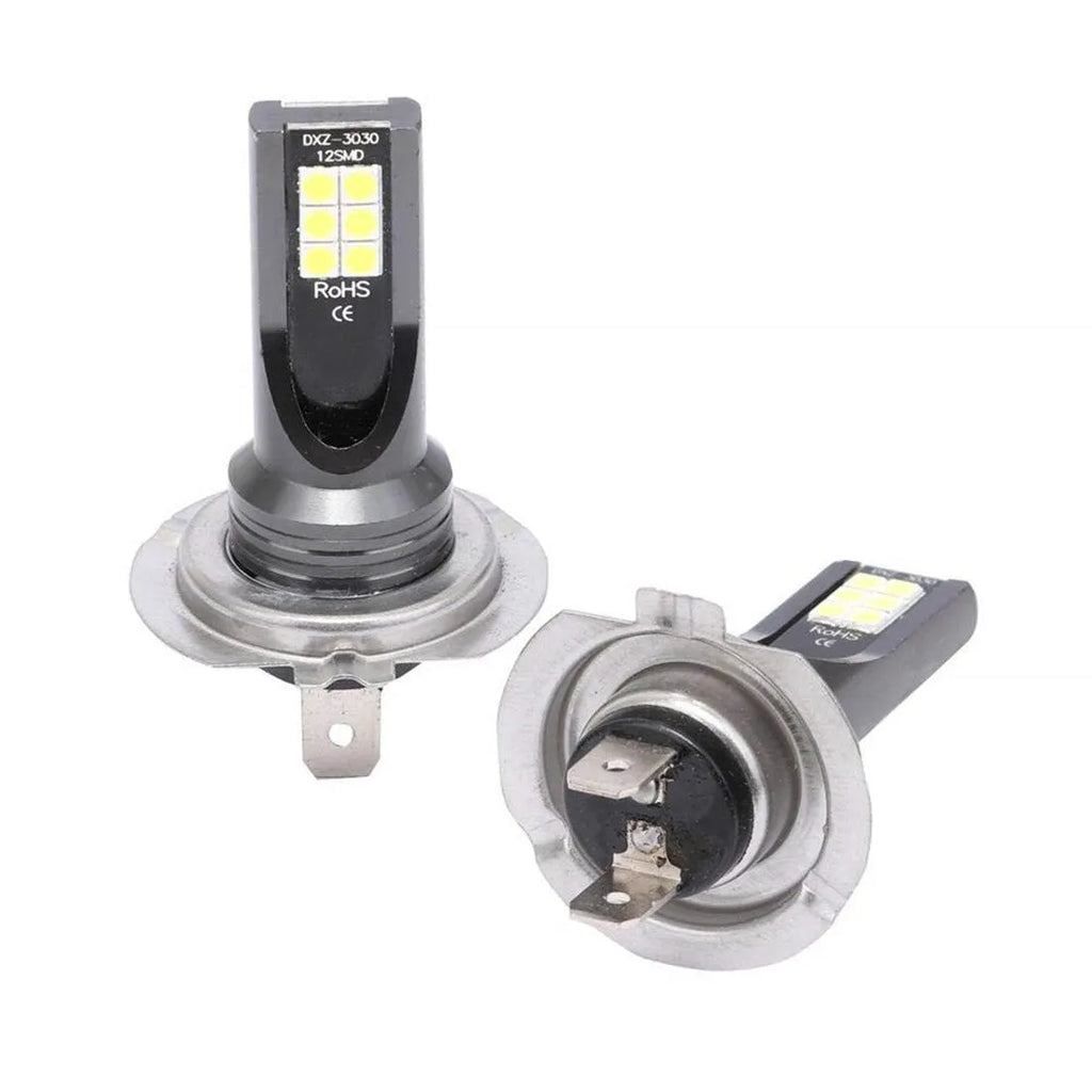 White aluminium H7 LED fog light bulb with 12 SMD beads for car front fog lamp use.