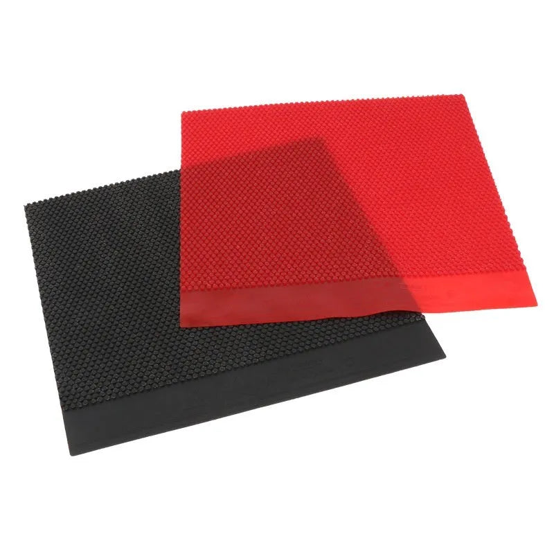 Single sheet of small particle table tennis rubber in black and red colour options.