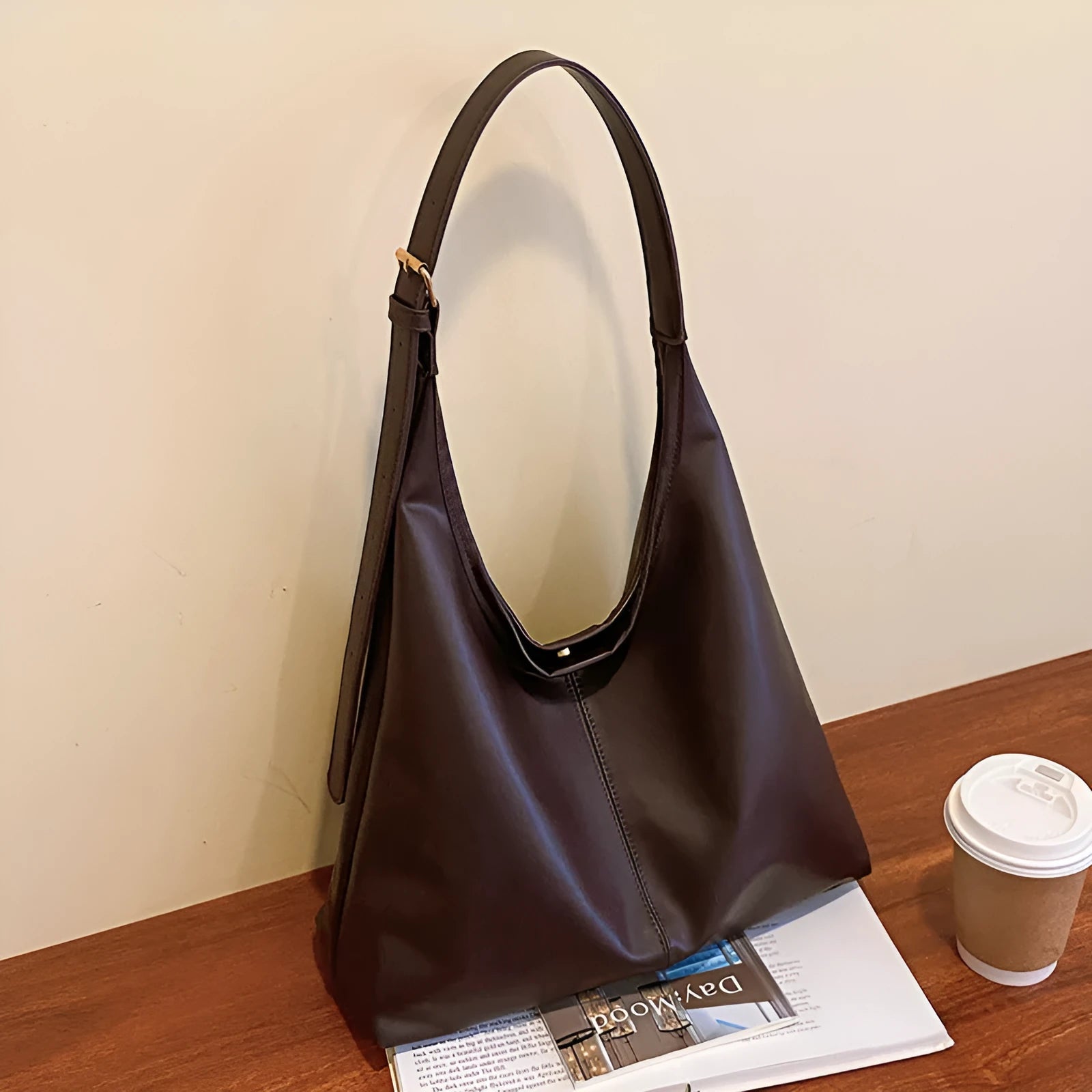 Retro textured PU bucket shoulder bag for women, 35x38x12cm, available in five colours