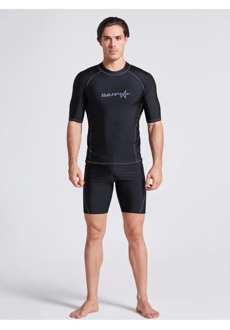 Men's quick-drying half sleeve nylon wetsuit set for swimming and surfing in blue