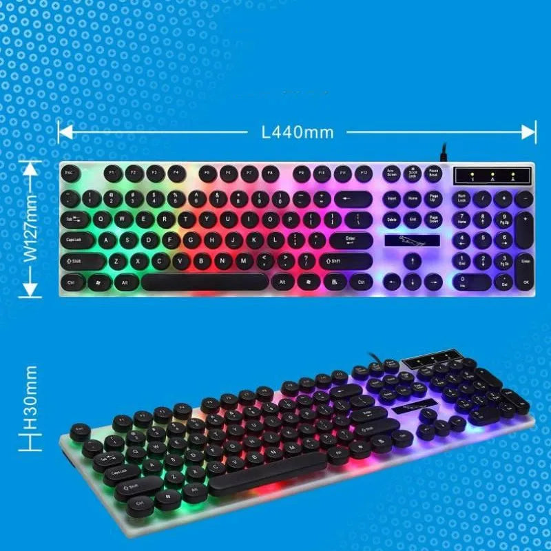 White waterproof mechanical gaming keyboard with RGB backlit keys and USB cable