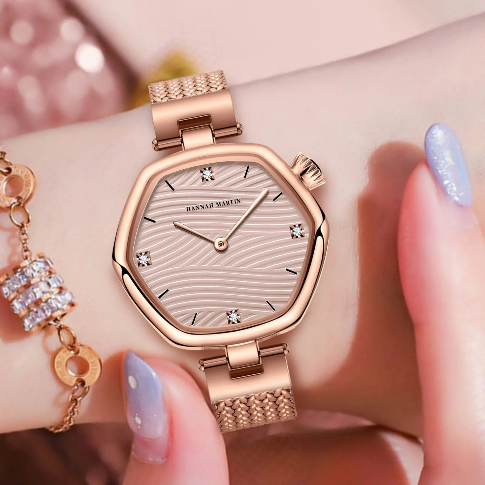 Fashion Simple Hexagonal Movement Women's Watch stainless steel case 30mm casual style