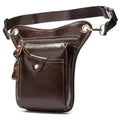 Men's vintage brown crazy horse leather satchel bag with flap closure and carry handles.