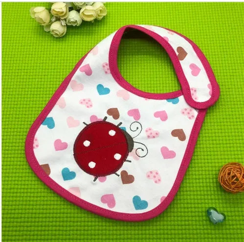 Three-layer waterproof polyester cotton baby bib with cartoon animal pattern in blue car design