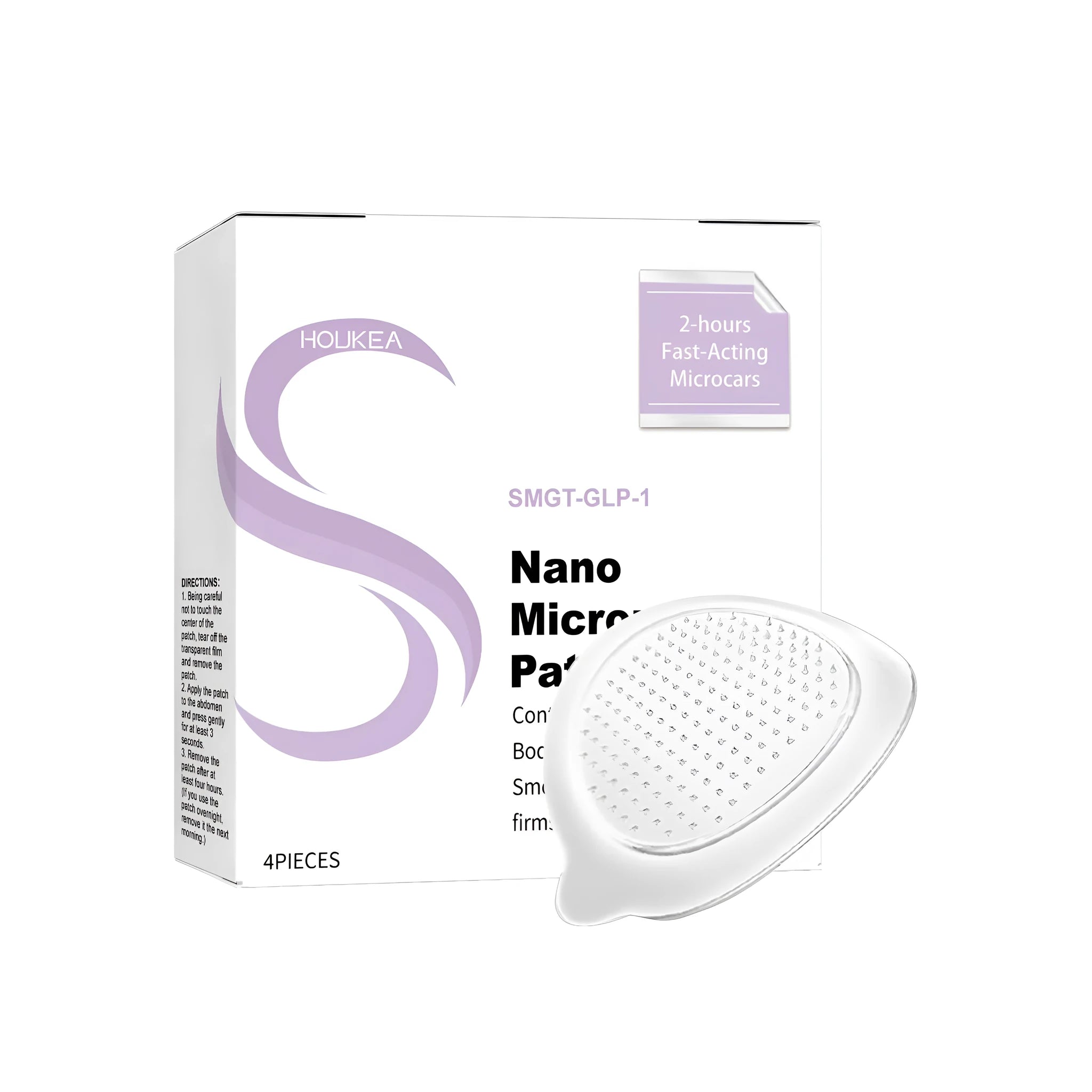 Box of four individual nano microneedle facial skincare patches containing ginger and GLP-1.