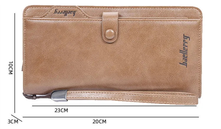 Men's retro multifunction phone bag wallet in brown PU leather with horizontal square design and multiple compartments