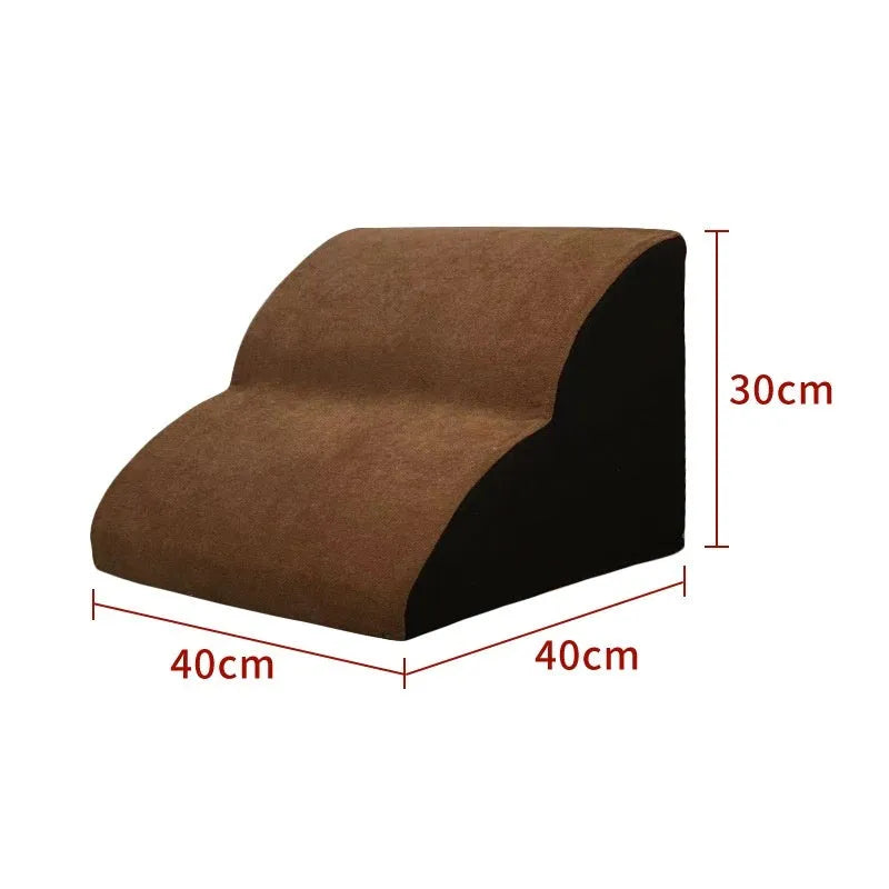 Wooden dog stairs with removable fabric cover in brown colour