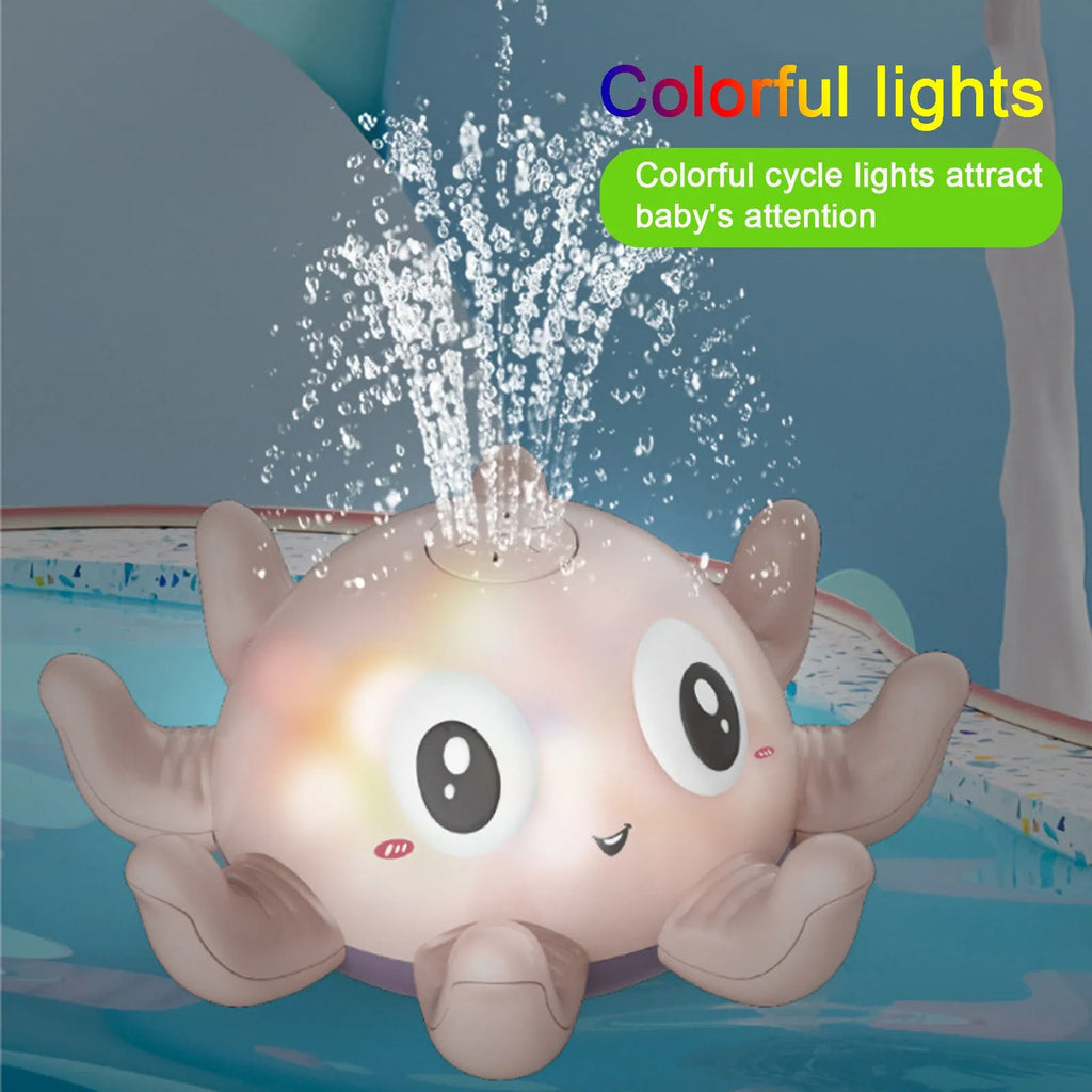 Blue octopus automatic water spray bath toy with flashing lights for children's bathtub play