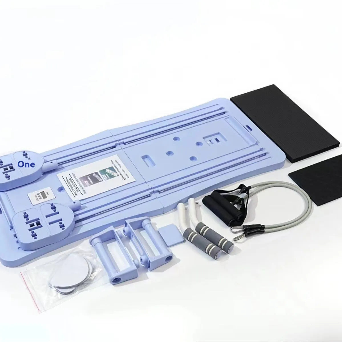 Purple foldable PP plastic core exercise board laid flat on a floor.
