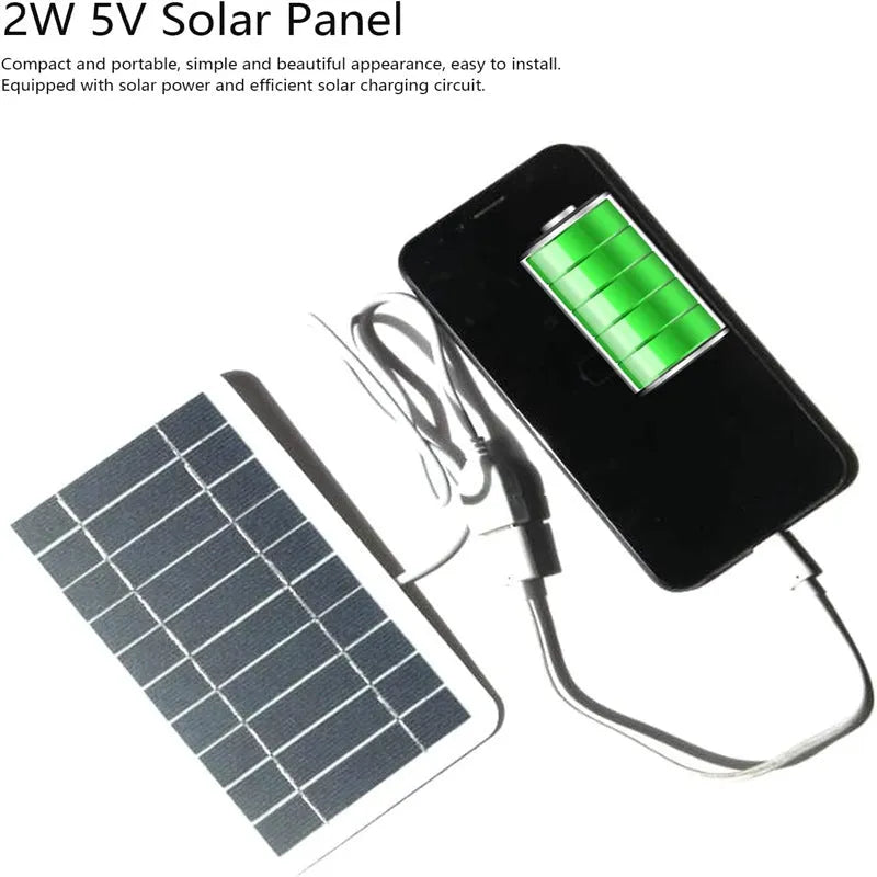 Portable solar panel charger measuring 157x94mm with USB cable for mobile device charging