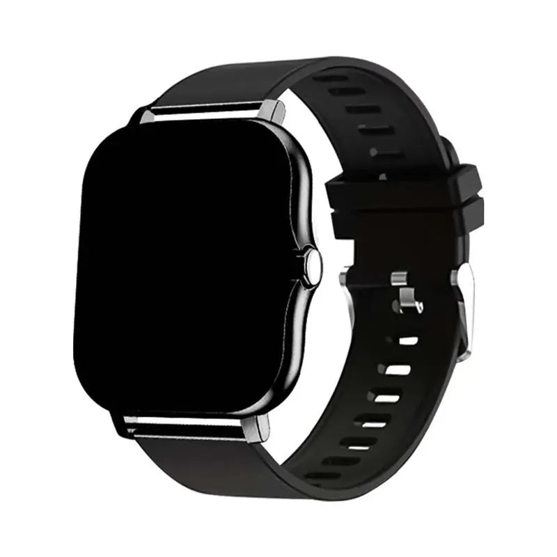 Smart watch with 1.44-inch touch screen on a silicone strap, showing call and health tracking interface.