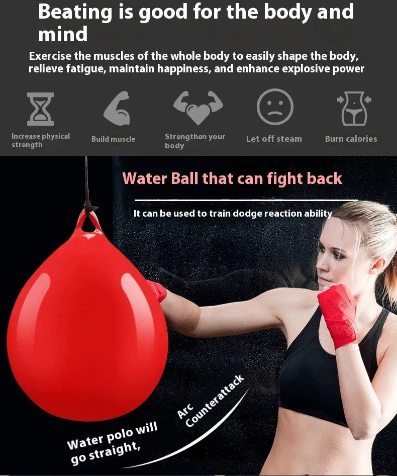 Red water filled PVC boxing reaction ball with hook rope for speed training
