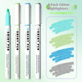 Set of four glitter highlighter pens with slanted tips in pastel colours including taro puff and peach blossom puff.