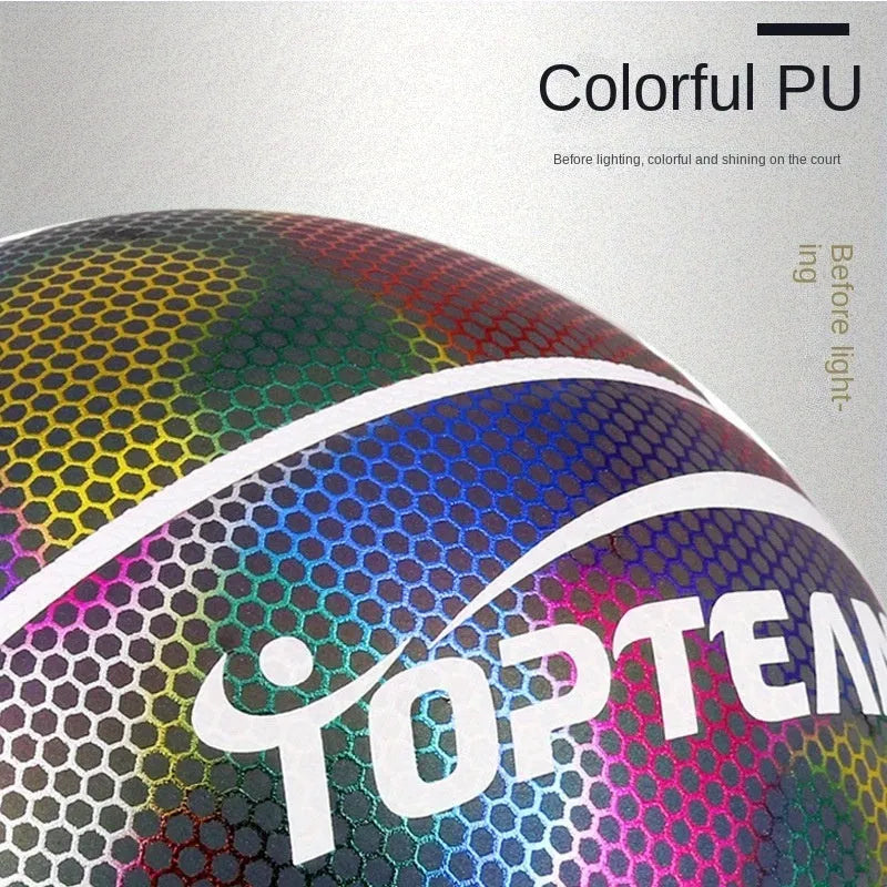 Size 7 holographic reflective basketball with wear-resistant PU surface in chroma colour option