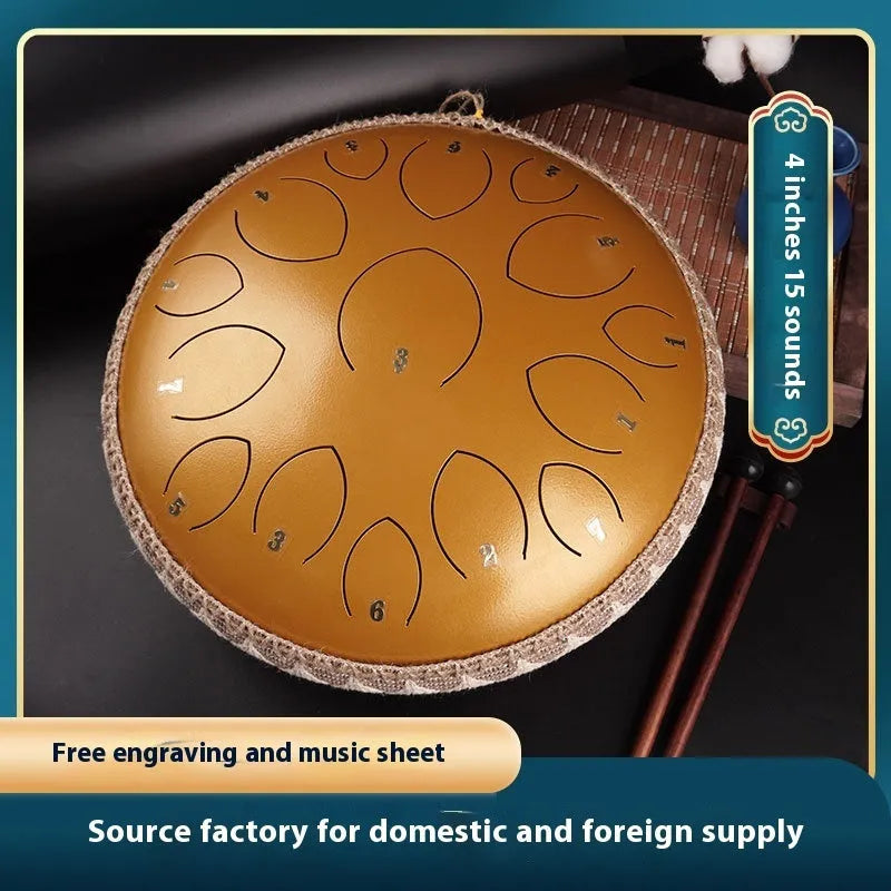 14-inch 15-tone hollow drum percussion instrument in malachite green finish on a wooden surface