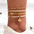 4pcs bohemian woven rope foot chain set with geometric alloy black beads and dropping oil in Style21255