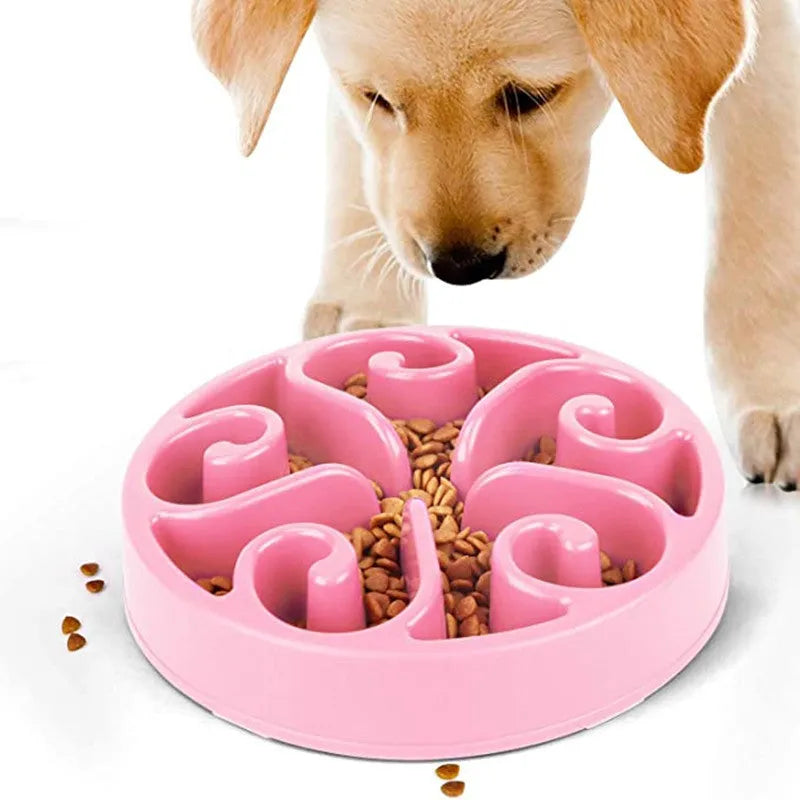 Colourful eco dog slow feeder bowl with maze pattern and non-slip base for large and small dogs