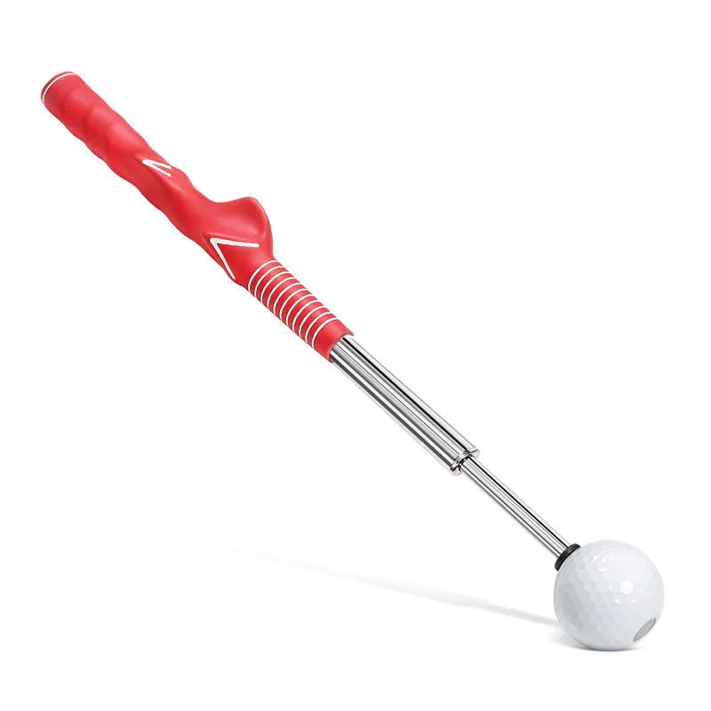 Telescopic stainless steel golf swing trainer simulator in black, blue, and red colour options