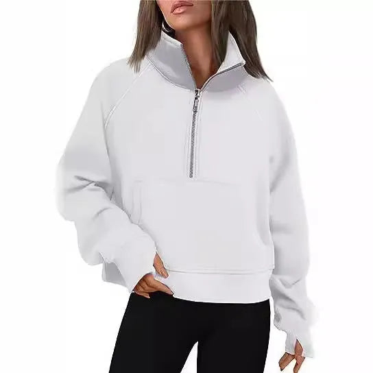 Women's loose fit fleece-lined sweater with raglan sleeves in solid colour