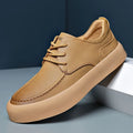 Men's brown lace-up casual shoes with round toe and flat EVA sole