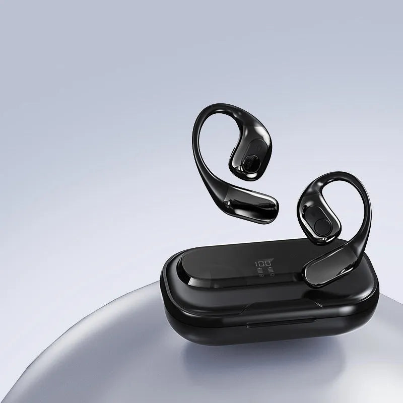T23 Black wireless Bluetooth translation headphones with open noise reduction, touch operation, and storage bin