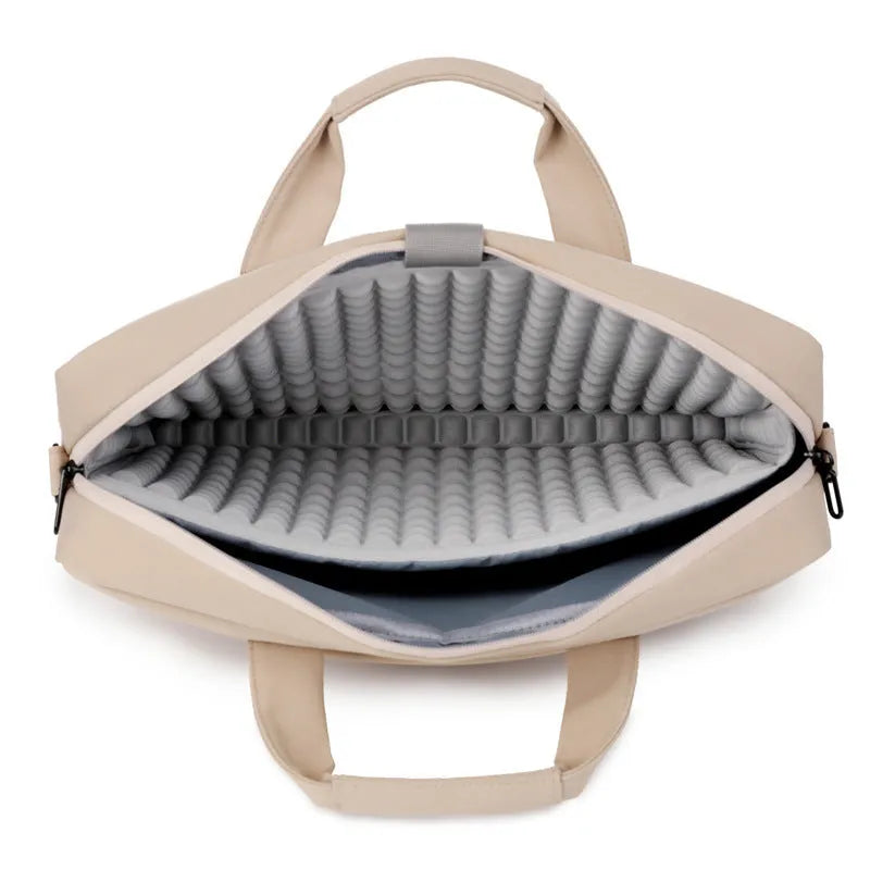 Polyester full airbag shockproof computer bag in khaki Oxford cloth with sewing thread detailing