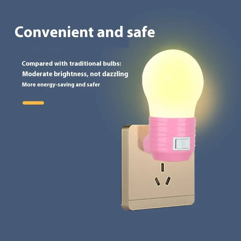 Plug-in bedside baby feeding lamp in white shell with compact dimensions