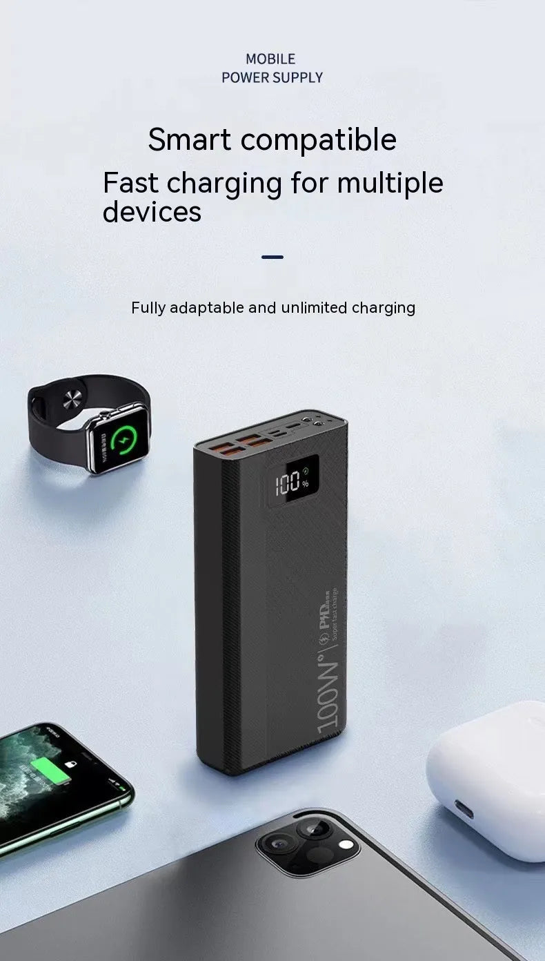 Large capacity power bank in black or white with fast charging support, multiple capacity options