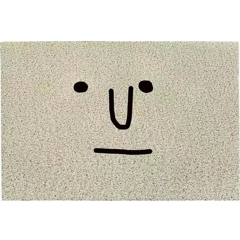 Square PVC floor mat with cartoon face and geometric pattern in Mr Big Nose colour, shown in multiple size options.