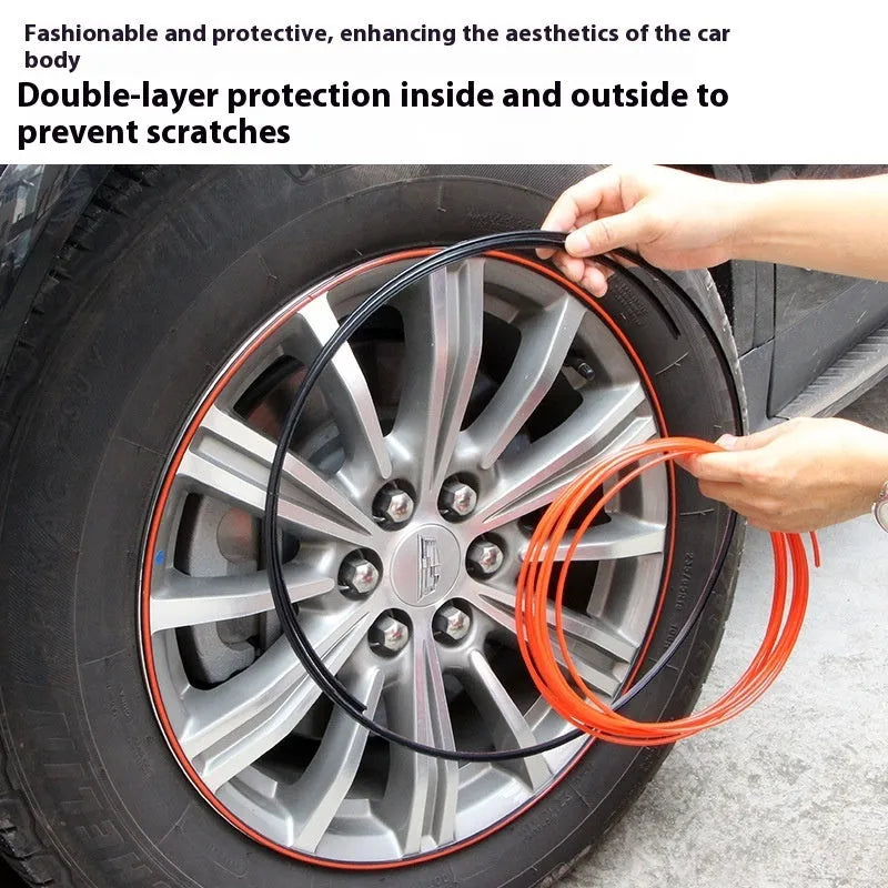 PVC car wheel hub decorative strip protective ring in black fitted on a car rim