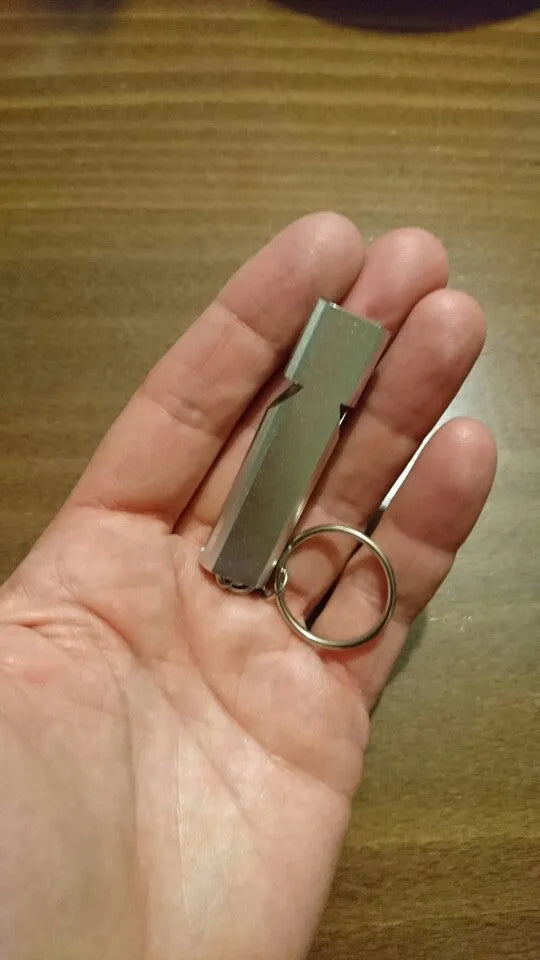 Silver and gold aluminium alloy outdoor survival whistle with double hole design