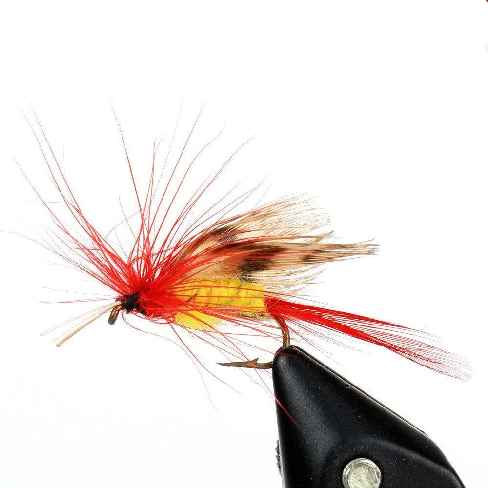 Fishing Gear 100 Fly Bait Set in 81089 colour box with real feathers and sharp hooks
