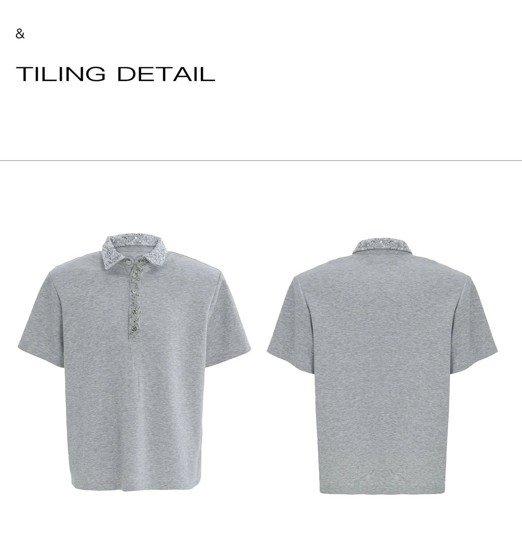 Loose fit black square neck short sleeve shirt with sequin and metal decoration details.