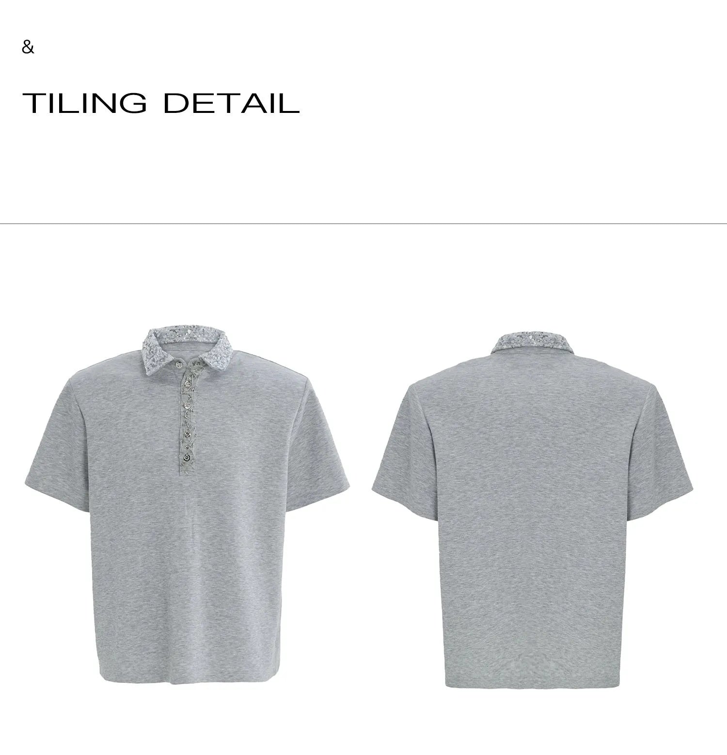 Loose fit black square neck short sleeve shirt with sequin and metal decoration details.