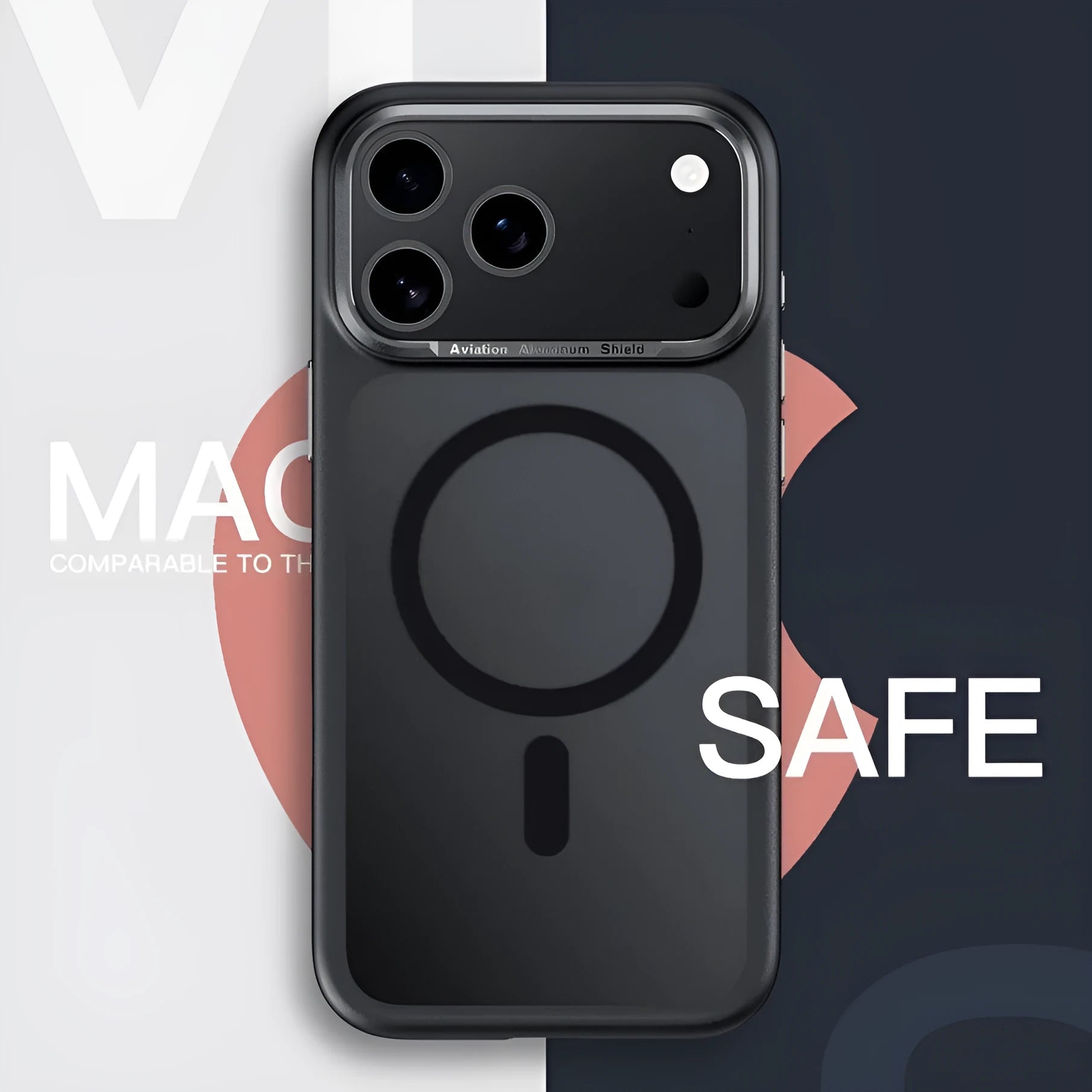 Frosted magnetic protective case for iPhone 17 shown in desert gold colour, displaying textured anti-fingerprint finish.
