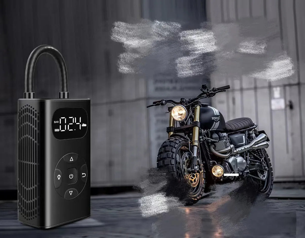 Black aviation aluminium USB power bank tyre inflator with hose for cars and motorcycles