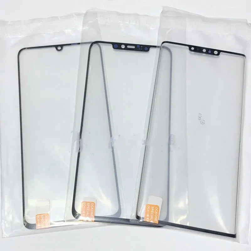 OnePlus 7 Pro replacement touch screen glass with OCA adhesive showing logo positioning markers