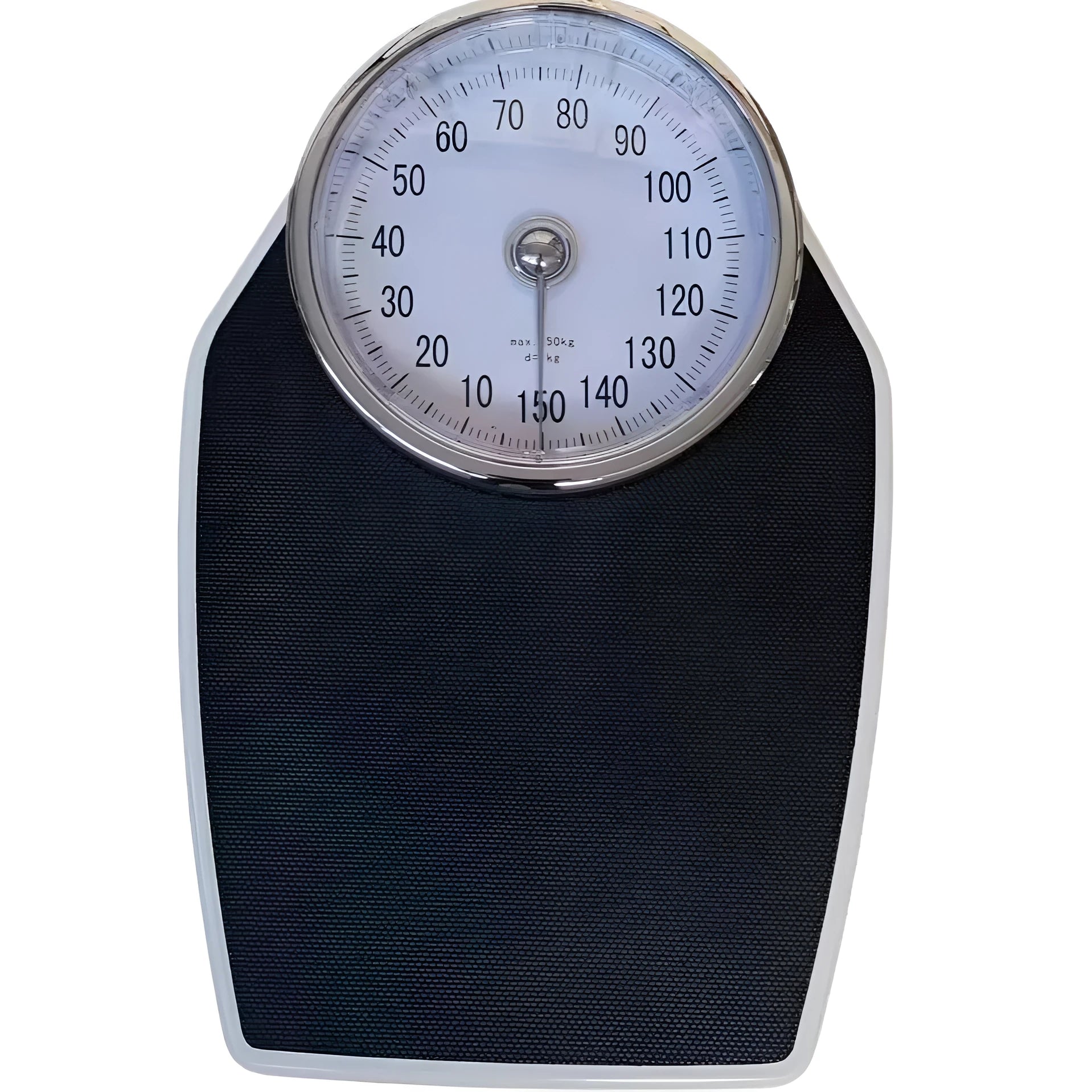 Black mechanical body weight scale with large dial display on 47x35x11cm platform