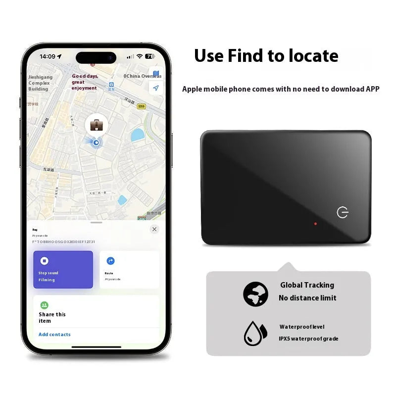 Black plastic NFC wireless charging pet tracking locator card with hanging hole