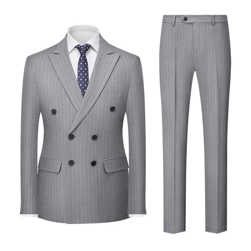 Men's two-button striped business suit with slim-fit trousers in dark grey colour option
