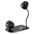 White three-in-one desk lamp with wireless charging pad, digital clock display, and eye protection lighting