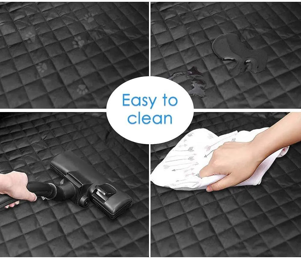 600D oxford cloth waterproof dog car boot mat with anti-skid net and belt buckles in black