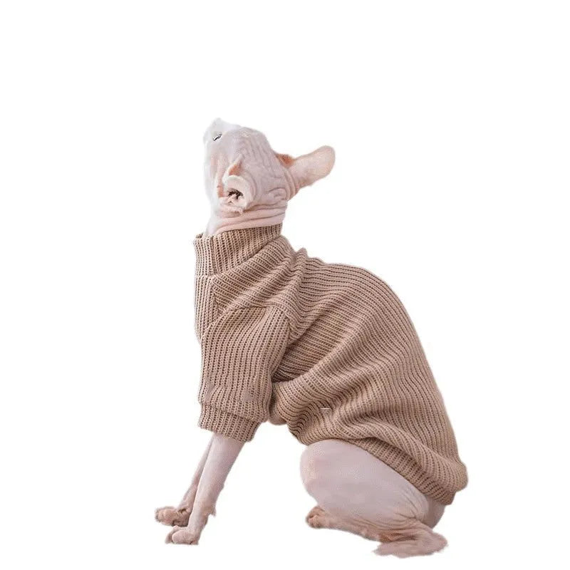 Brown elastic knit pet sweater for dogs, moisture-proof casual top on a small dog model