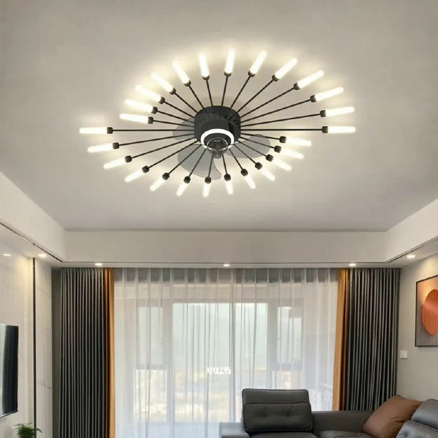 Modern aluminium ceiling fan light with remote control in black or gold finish