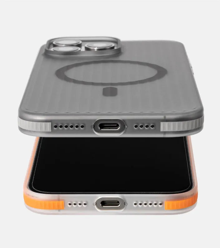 Transparent black magnetic phone case with black anti-slip bars for iPhone 14 Pro
